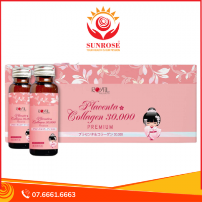 Placenta & Collagen 30000 Premium Nước uống Tpbvsk - Giúp nuôi dưỡng và phục hồi làn da, Hàng chuẩn Nhật Bản, Hộp 10 lọ